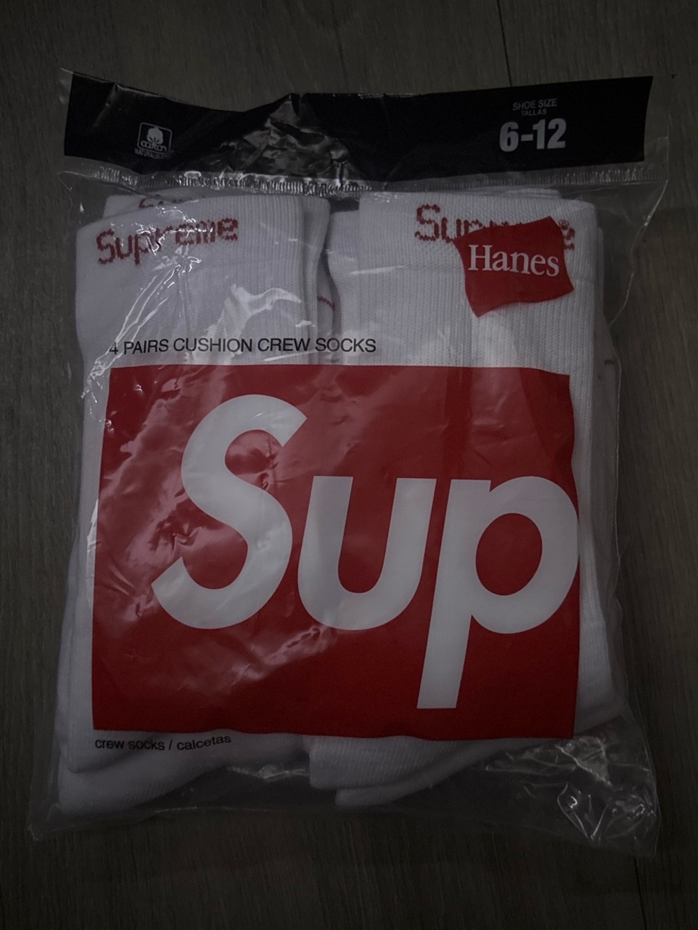 Supreme x Hanes White Crew Socks with Red Logo - Pack